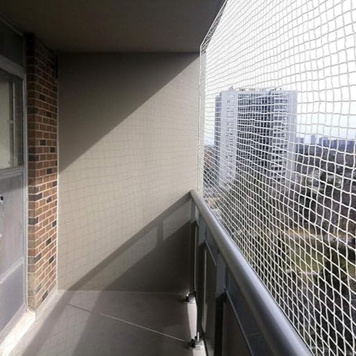 Bird Net for Balcony | UV Stabilized Pigeon Net | 15 PLY with Attached Corner Ropes & Cup Hooks for Easy Installation - White